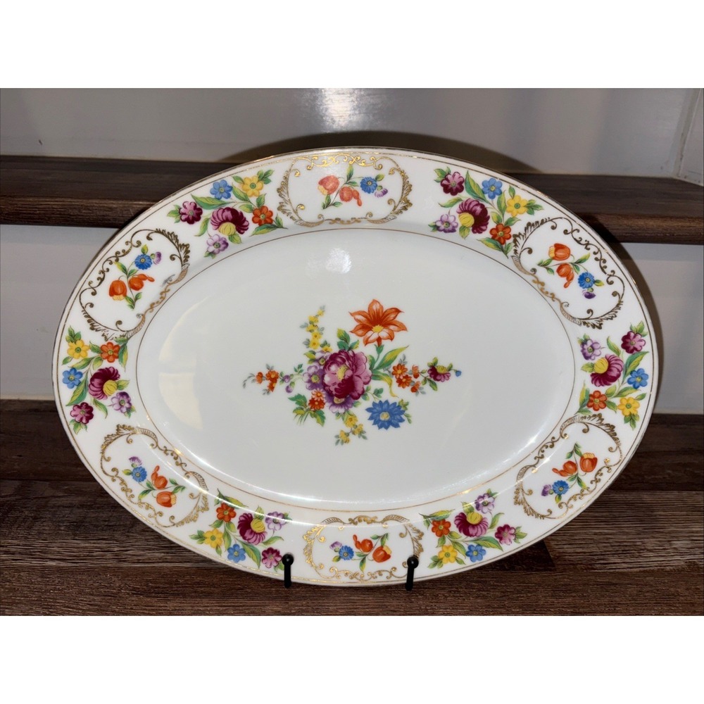 Noritake China Dresdena Floral Flower 13.5" Oval Serving Platter Japan